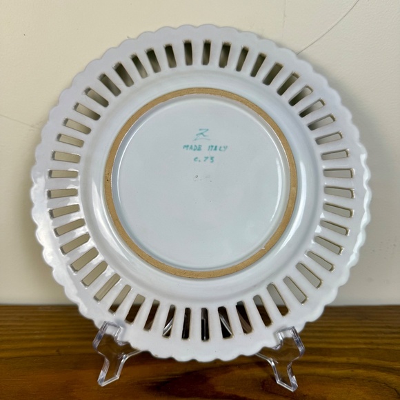 Vintage Ugo Zaccagnini Italian Reticulated Plate | Hand-Painted Cherries | Italy - Picture 10 of 14